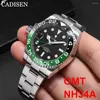Orologi da polso 2023 Cadisen Business Left Crown Men Mechanical NH34A 200m Waterproof Sapphire Glass GMT Watch For