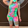 Women's Tracksuits Shorts Pants Top Sets O-Neck Set Sport Tie-dyed Women Elastic Suits &