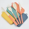 Ensemble de couverts pliants en paille de blé pour enfants, couteau, fourchette, cuillère, baguettes, kits de vaisselle portables, ensemble de couverts pour voyage Camping G0912