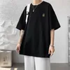 T-shirts hommes hommes solide col rond chemise neutre streetwear mode broderie femmes coréen coton lin pull à manches courtes t-shirts