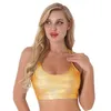 Women's Tanks Women Shiny Metallic Bra Tops Strappy Back Open Removable Pads Gym Yoga Workout Bras Rave Dance Top Vest Sexy Clubwear