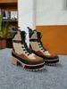 Met doos Designer dameslaarzen Laureate Platform Desert Boot Martin enkellaarzen Geprofileerde rubberen buitenzool Suède kalfsleer Patentmonogrammen canvas laars