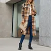 Casacos de trincheira feminina Moda de casaco único Fashion Fashion Longo Autumn Rouve Sleeve Lã da xadrez