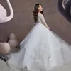 Летние платья для девочек-цветочниц на свадьбу Бальное платье принцессы длиной до пола Белые кружевные тюлевые аппликации Бальные платья с длинными рукавами Pagea241I