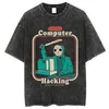 メンズTシャツ男性ゴシック様式の夏季シャツレタープリントデニムOネックTシャツウォッシュショートスリーブヒップホップルーズトップタイドストリートウェア