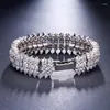 Bracelet Honghong Lady Fashion Exagéré de forme large Bracelet plaqué or blanc 3A Zircon Cadeaux de fête Boutique Bijoux