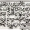 Cluster Rings Fashion 20/30/50/100Pcs Animal Head Ring Gothic Style Punk Tough Guy Vintage Mix Metal Band Fit Men And Women Jewelry Gi Dhoic