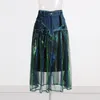 Skirts 2023 Summer Splice Colorful Mesh Half Feminine Denim High Waist Slim Versatile Skirt