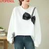 Sweats à capuche pour femmes Automne Mode Clouté Diamant Noeud papillon tridimensionnel Sweat-shirts à manches longues Casual Couleur unie Pull Haut à col rond