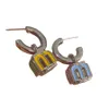 French Colorful M Enamel Drop Glaze Hollow Cube Pendant Earrings For Women's Light Luxury Niche Fashionable Charm Jewelry