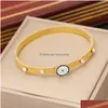 Bangle Marca de Luxo 18K Gold Evil Eye Clover Bangle Ins Estilo Pulseira de Aço Inoxidável para Mulheres Presente Gota Entrega Dhqfe