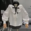 Damesblouses Zachte Sexy V-hals Ruches Bubble Shirt Met Lange Mouwen Dames 2023 Herfst Losse Afslankende Witte Blouse Top Kantoor Dames Blusas