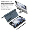 Étui de téléphone de luxe à charnière magnétique Armor Vogue pour Samsung Galaxy Z pliable Fold5 5G support invisible béquille coque pliable à membrane avec porte-stylo coulissant