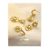 Hoop Earrings Brass Plated 18K True Gold Light Luxury Style Zircon Inlaid Natural Pearl Flower Summer