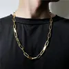 Chains Fashion Paperclip Link Chain Women's Necklace 316L Stainless Steel Gold Color Long For Women Men Jewelry Gift269e