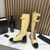 Designer - botas até o joelho de couro preto com cadarço e sapatos de inverno de grife