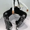 Kvinnors byxor tryckt svart brett ben för kvinnor 2023 sommar hip-hop gata jazz dance casual sports raka leggings