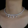 Naszyjniki wisiorek lodowe Bling Heart Triple Owalne łza Drop Naszyjnik 5a sześcienna Zironia utwardzona 5 mm łańcuch tenisowy Choker srebrny kolor biżuterii 230911