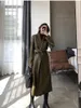 Trench-Coat Long surdimensionné en cuir pour femmes, automne 2023, manches avec ceinture, Faux manteaux amples à la mode