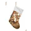 Décorations de Noël Chaussettes à paillettes Joyeux cadeau Sac de rangement de bonbons Rose Rouge Vert Or 19 pouces Bas décoratif de Noël Livraison directe H Dhkmh