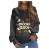 Kvinnors hoodies Autumn Women Sweatshirts Fashion Ladies Halloween Cute Print Loose Blus Topps Kvinna O Neck Button Lång ärm