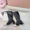 2023-Stivali stile britannico Donna Nuova tela High-top Tinta unita con suola spessa Casual Testa tonda Lace-up Moto Ginocchio