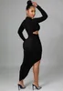 Casual Dresses Kexu Cutout Front Long Sleeve Ruched Up High Side Slit BodyCon Midi Maxi Dress Autumn Winter Sexig Fashion Women Party