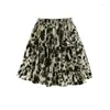 Skirts Leopard A-line Pleated Fashion Women Short Skirt Above Knee Mini Length Miniskirt Casual Streetwear