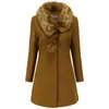 Women's Trench Coats Selling Warm Winter Coat Wool Collar Woolen Jacket Windbreaker Fashion Overcoats Button Solid Long