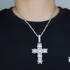 Naszyjniki wiszące lodowe Bling Cross Wisiant Naszyjnik Srebrny Kolor 5a Okrągły sześcienne Cyrronia Charms for Men Men Hip Hop Mash