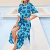 Abiti casual Abito in chiffon con stampa margherita blu Fiori retrò Carino manica lunga femminile moda coreana scollo a V personalizzato di grandi dimensioni