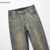 Jeans masculinos preto rua k77 # vintage pintado estiramento algodão denim motociclista fino ajuste calças plissadas para motocicleta276i