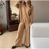 Pigiama da donna a due pezzi Pigiama da donna Abito casual Maglieria a maniche lunghe allentata invernale Pantaloni a zampa d'elefante Set Pantaloni lavorati a maglia Home