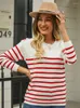 Women's Sweaters Chicheca Stripes White Black Winter Sweater Women O Neck Buttons Casual Pullovers Female Autumn Jumper Red Vintage Jersey