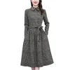 Casual Dresses Fashion Vintage Style Mid Length Plaid Dress Long Thick Bottom For Women