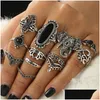 Cluster Rings 100 Pcs/Lot Bohemia Vintage Rings For Women And Girl Mix Siery Golden Accessories Crown Butterfly Hollow Out Finger Ring Dhmfj