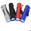 Party Favor 100st 9 LED UV Flashlight Torch Light 395nm TRA Violet Blacklight Lamp AAA Batteri för Marker Checker Detection Drop de Otsoc