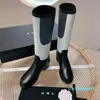 2023-Designer Frauen Wolle Ritter Kniehohe Stiefel Klassische Luxus Mode Sexy Schwarz Weiß Dicke Lederstiefel Winter Elektrische Gestrickte Wolle Niedrige Ferse Schuhe