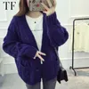 Kvinnors stickor Tees Fashion Autumn Winter Purple Sweater Cardigan Warm Y2K American Vintage Sweaters Loose V-Neck Sticked Overcoat Weave Cardigans 230912