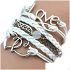 Bangle Fashion Womens 20st/Lot Retro Bangle Leather Armband Mti-Layer Woven Lovely Love Wings Charm Party Gift Drop Delivery Dh3ri
