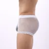 Cuecas masculinas malha macia roupa interior transparente boxers masculinos respiráveis com cintura baixa u design convexo para confortável