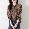 Blusas de mujer 2023, camisas de manga larga con estampado de seda para otoño e invierno, camiseta grande holgada informal de estilo exterior ajustada