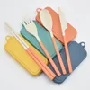 Ensemble de couverts pliants en paille de blé pour enfants, couteau, fourchette, cuillère, baguettes, kits de vaisselle portables, ensemble de couverts pour voyage Camping i0912