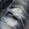 Pantaloni da moto da uomo stile New France a coste oliati lavati blu skinny jeans da motociclista pantaloni slim elasticizzati taglia 29-42 # 1077 # 251N