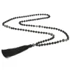 Mala Beads 6mm Volcanic Stone Knotted Meditation Semi-Precious Jewelry Men And Women Charm Necklace Hanging Black Tassel Pendant N301Q