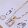Iced Out Moissanite Diamond Yellow Gold Plated Round Mix Baguette Initial d Letter Pendant with 3mm Tennis Chain