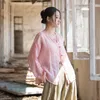 Blusas femininas manga morcego ramie mulheres verão vintage cor sólida estilo chinês único breasted luz fina protetor solar o-pescoço camisas