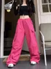 Pantalons Femmes QWeek Y2K Style coréen Cargo Femmes Harajuku Pantalon de parachute à jambe large surdimensionné Kpop Streetwear Hip Hop Baggy Pantalon de survêtement