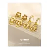 Hoop Earrings Brass Plated 18K True Gold Light Luxury Style Zircon Inlaid Natural Pearl Flower Summer