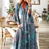 Abiti casual di base Abito dal design alla moda bohémien Abito estivo stampato floreale Profondo scollo a V Manica a tromba Punto smock Vita alta Flowy Maxi 230912